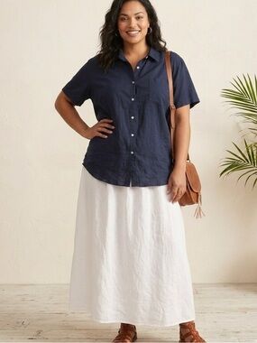 Style & Co. Blue Linen Cotton Woven Collared Button-Up Shirt Women's 22W